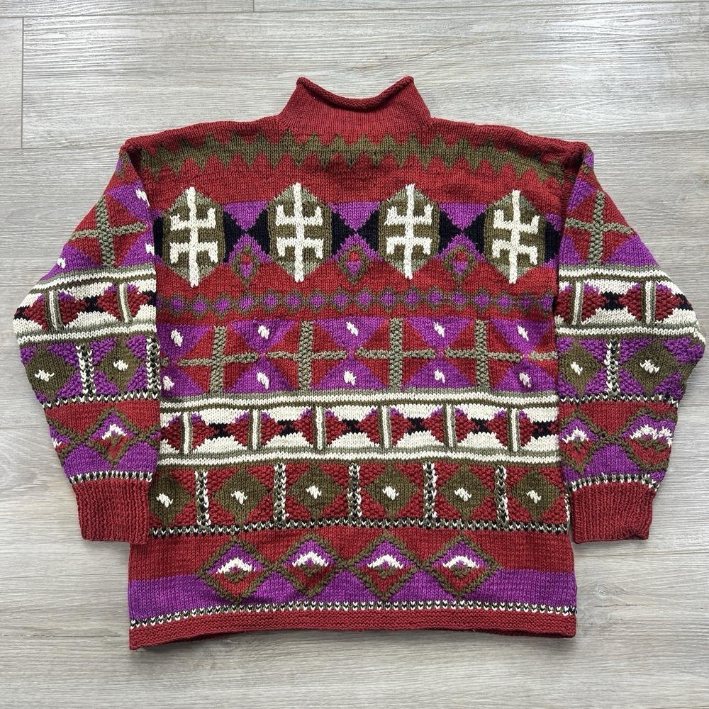 Vintage Segrets Sun Prints Small Mock neck Sweater Multicolor 3D Hand Knit - Picture 2 of 7